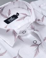 White Cotton Shirt With Brown Leaf Print Men's Shirt
