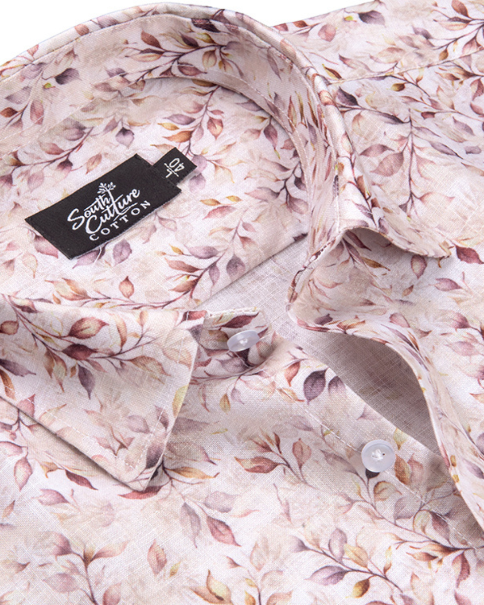 Italian Linen Leaf Whisper Print Dusty Rose Color