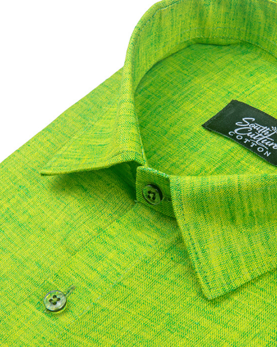 Linen Texture Parrot Green Colour Men's Shirt