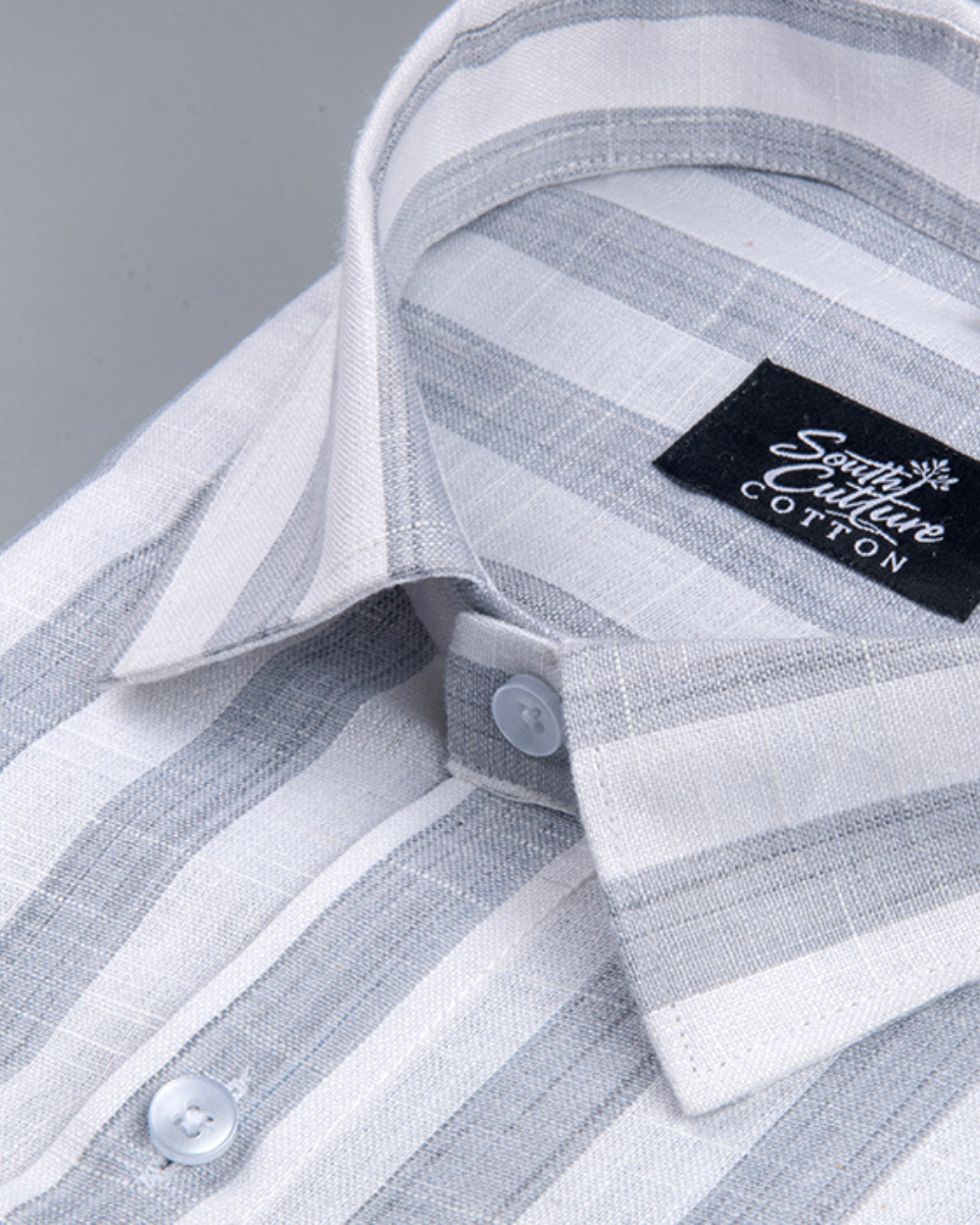 Linen Stripe Gray with White Men Shirt
