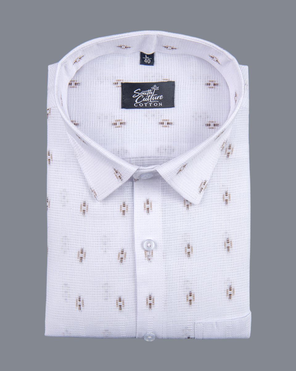 Linen Butta Dot Print Gold Men Shirt