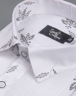 Turkey Linen White with Gray Big Leaf Print