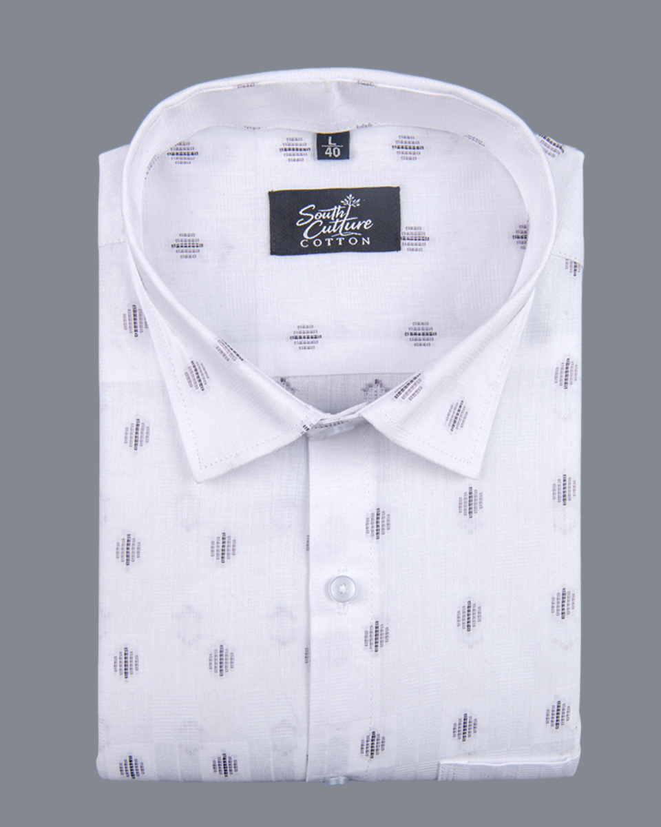 Linen Butta Geo Dot Print Navy Blue Men Shirt