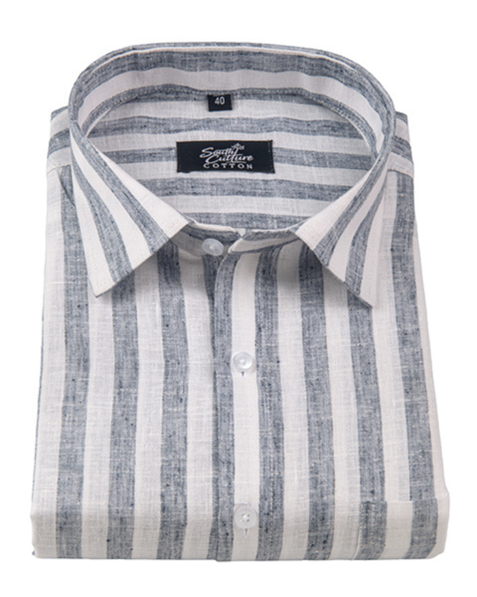 Linen White With Light Grey Colour Patta Print Shirt For Men