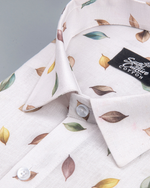 Italian Linen Dot Leaf Print Soft Cream Multi Mix