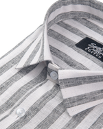 Linen White With Grey Colour Patta Print Shirt For Men