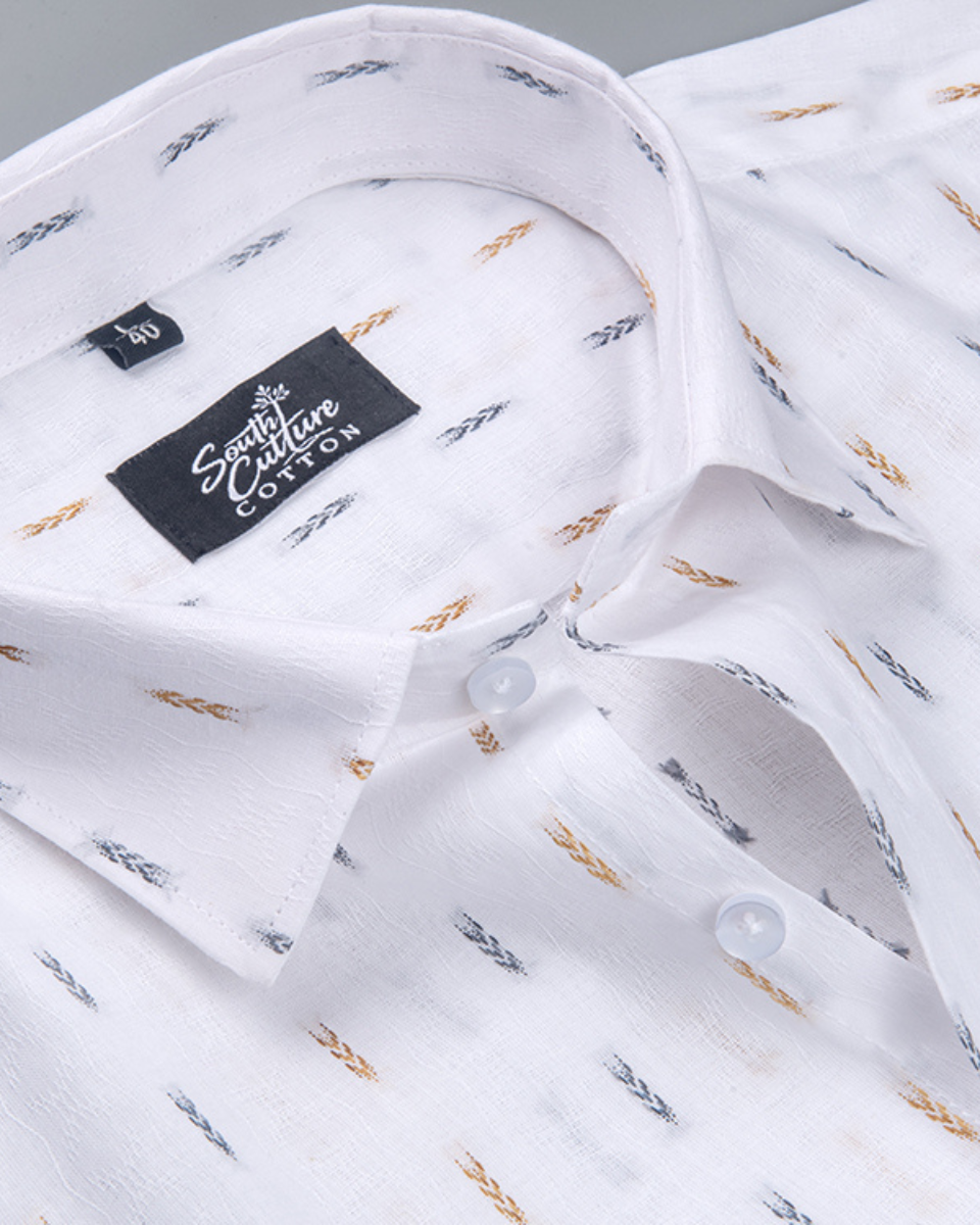 Linen Butta Arrow Print Gold Blue Men Shirt
