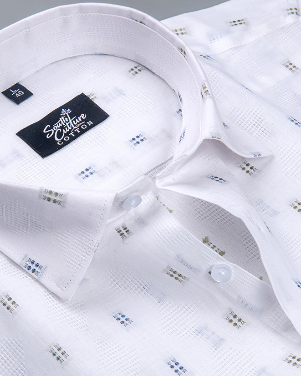 Linen Butta Micro Geometric Print Men Shirt