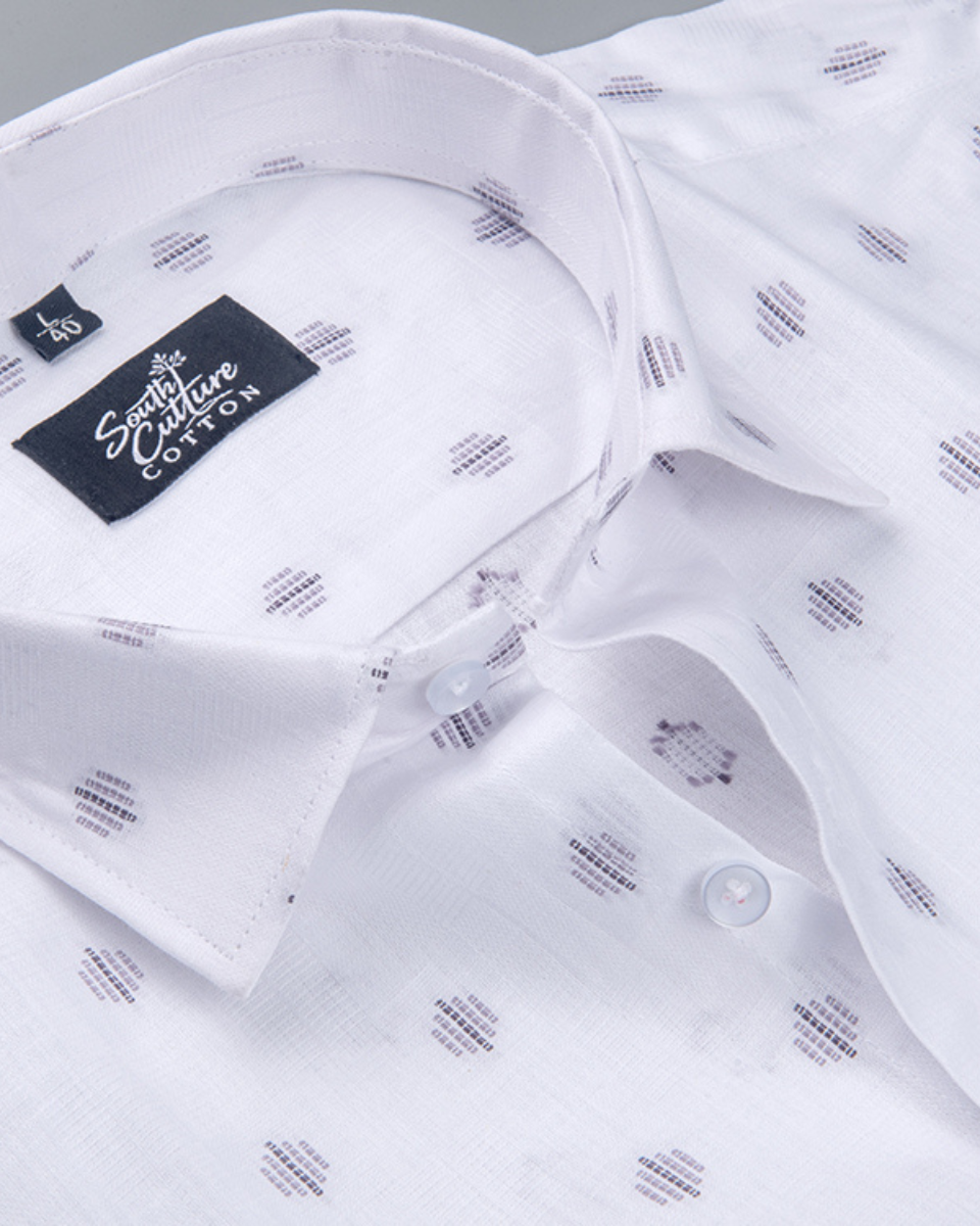 Linen Butta Geo Dot Print Navy Blue Men Shirt