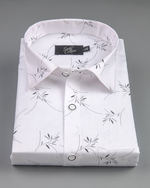 Turkey Linen White with Gray Zen Leaf Print