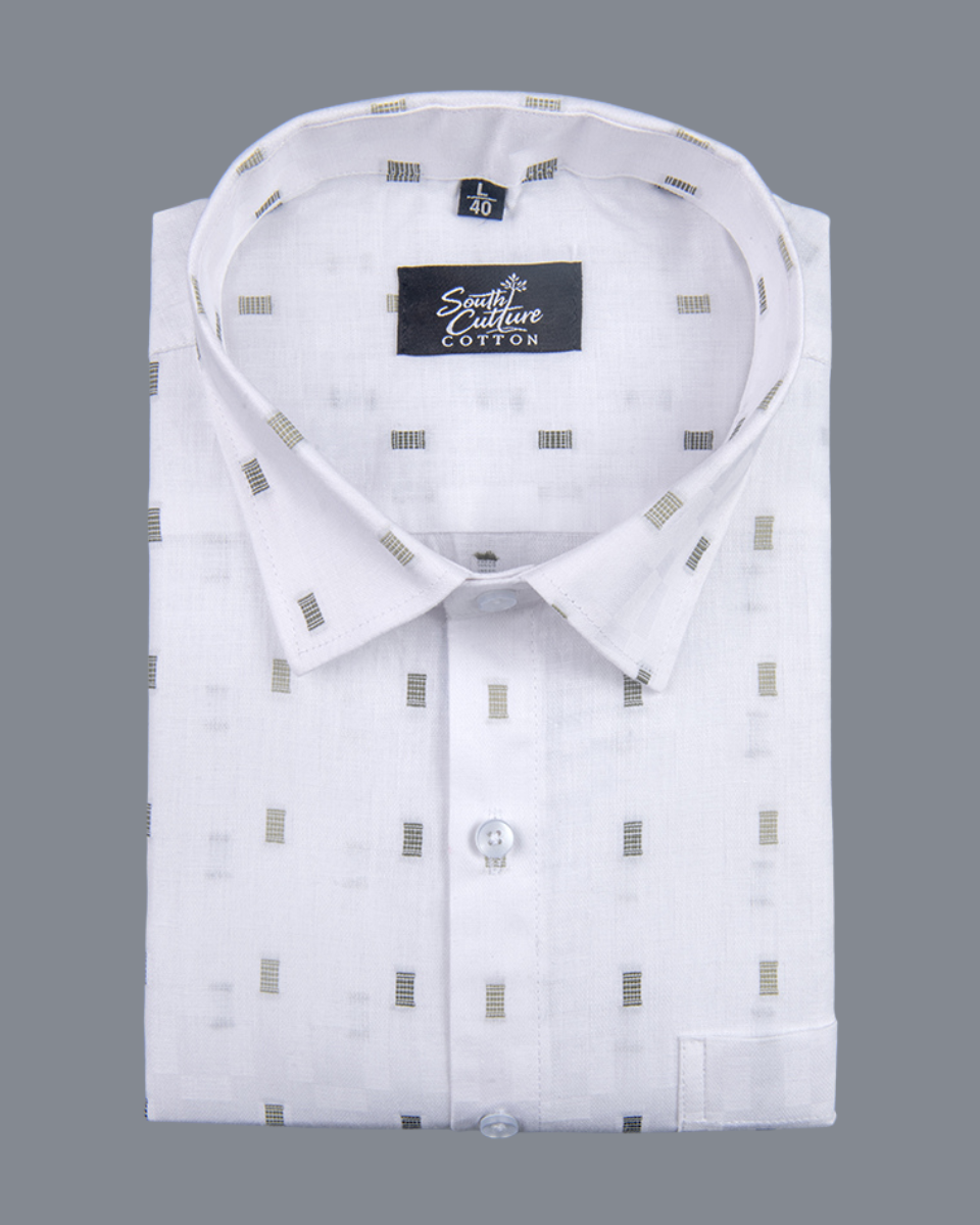 Linen Butta Mini Box Print Mehndi Men Shirt