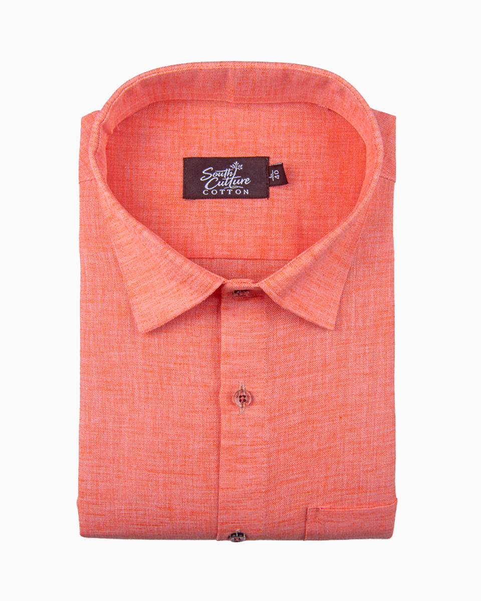Linen Texture Peach Orange Colour Men's Shirt