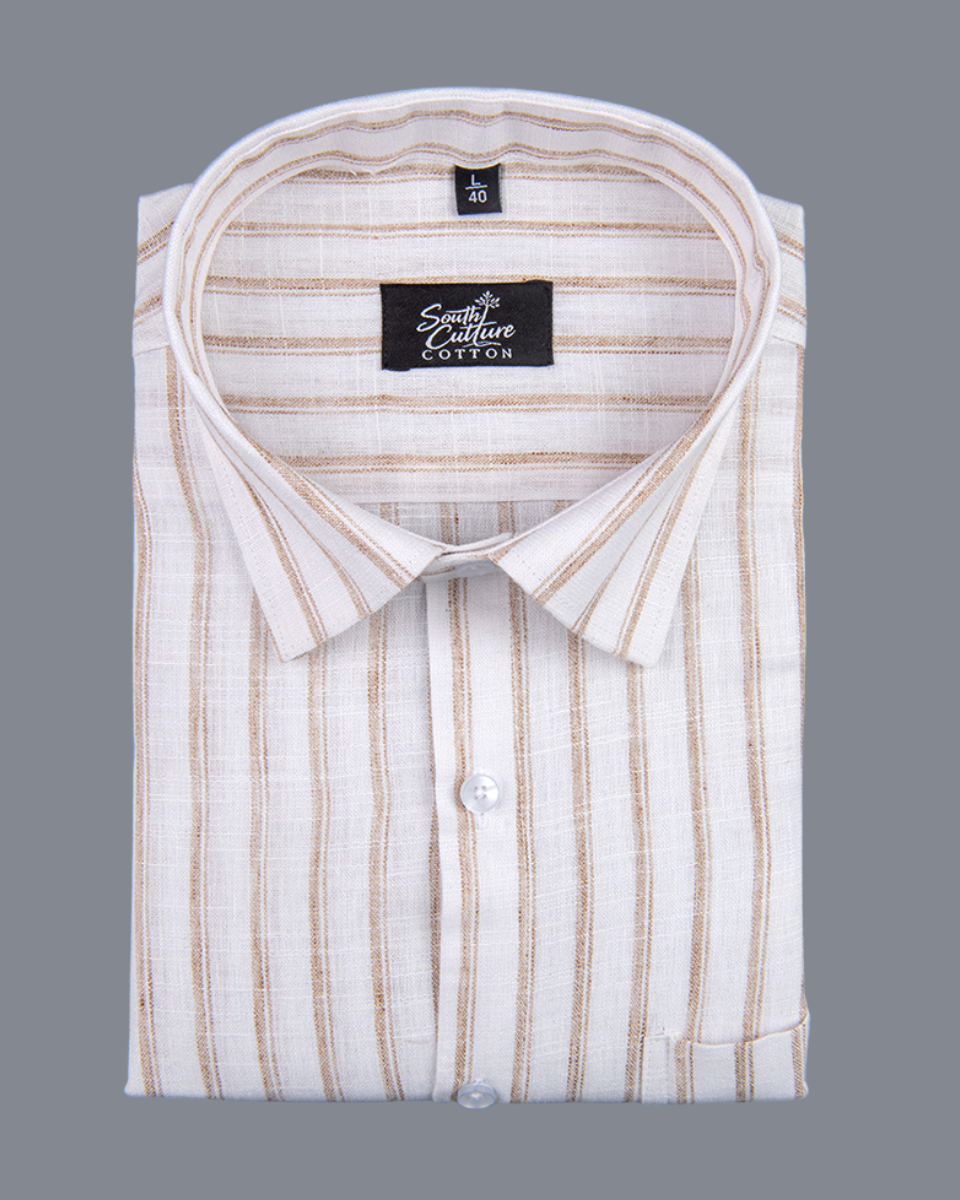 Vertical Stripe Fawn with White Men Shirt