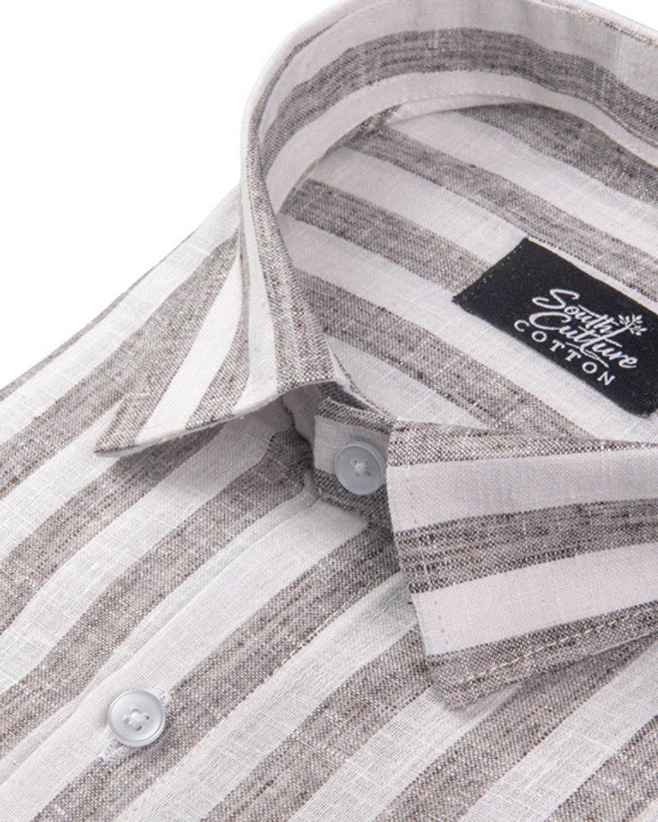 Linen White With Dusty Colour Patta Print Shirt For Men