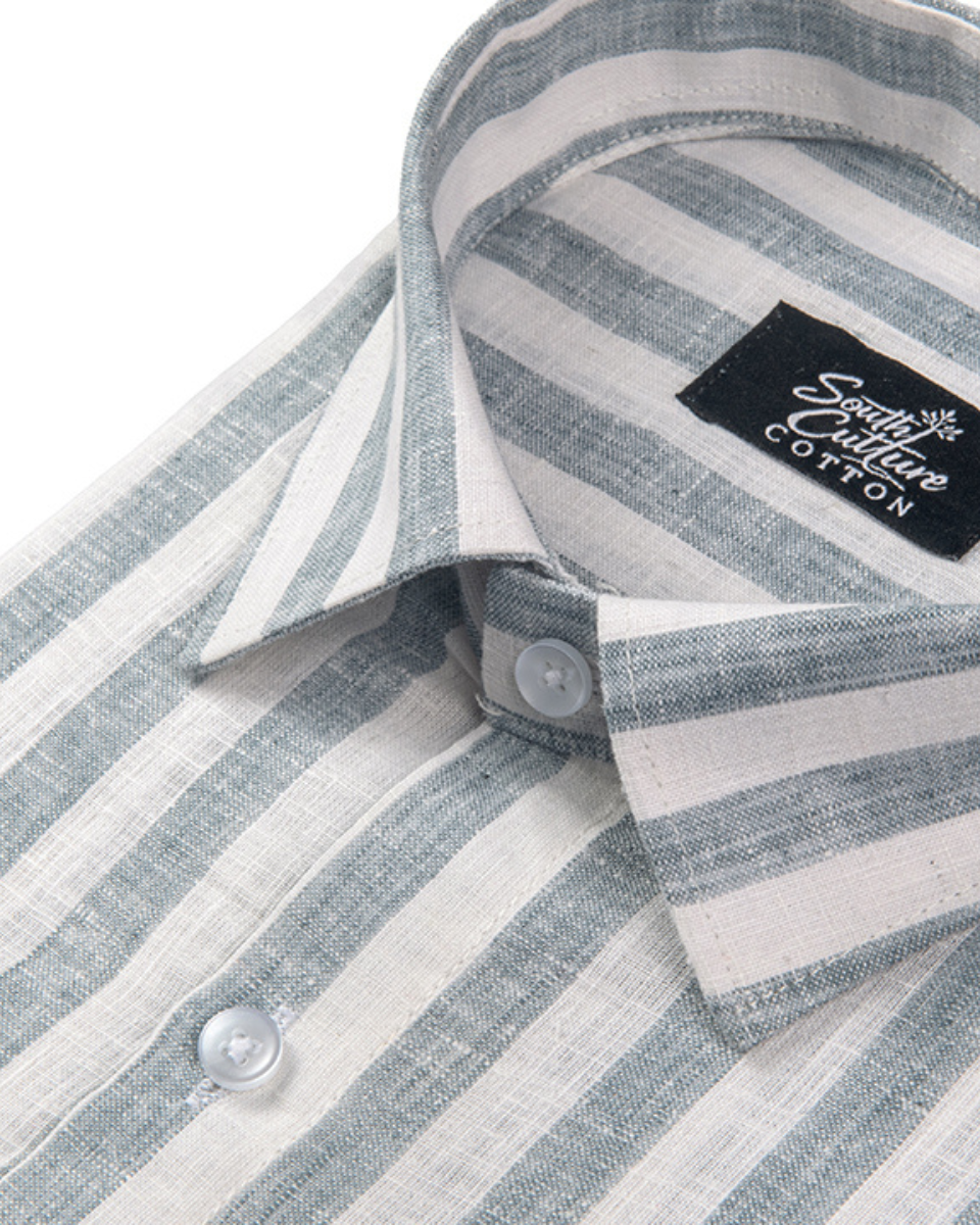 Linen White With Carbon Blue Colour Patta Print For Men