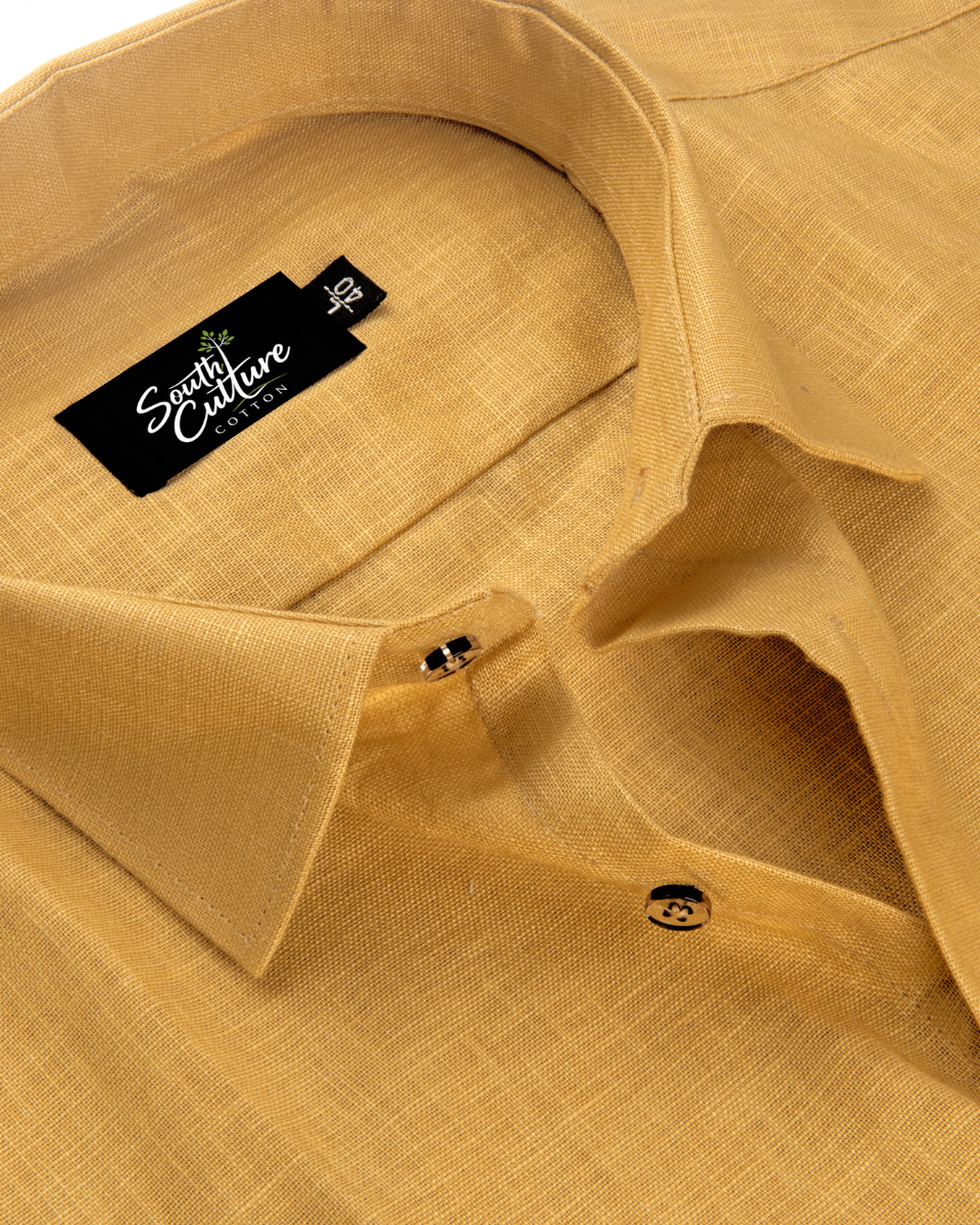 Premium Linen Blend Mustrud Yellow Colour Men's Shirt
