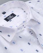 Linen Butta Mini Box Print Sky Blue Men Shirt