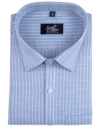 Light Sky Blue Cotton Shirt With Fine White Stripe Men Shirt