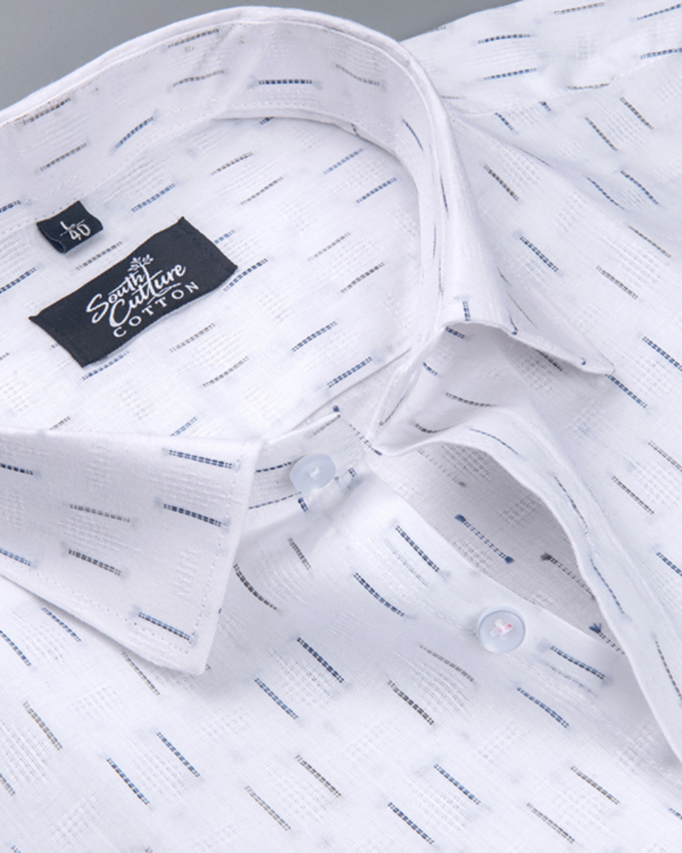 Linen Butta Vertical Dash Pattern Men Shirt
