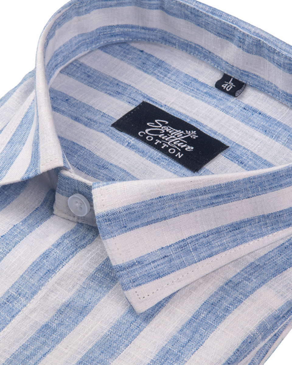 Linen White With Sky Blue Colour Shirt For Men