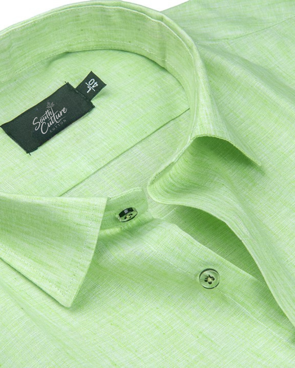 Cotton Linen Parrot Green Colour Shirt for Men