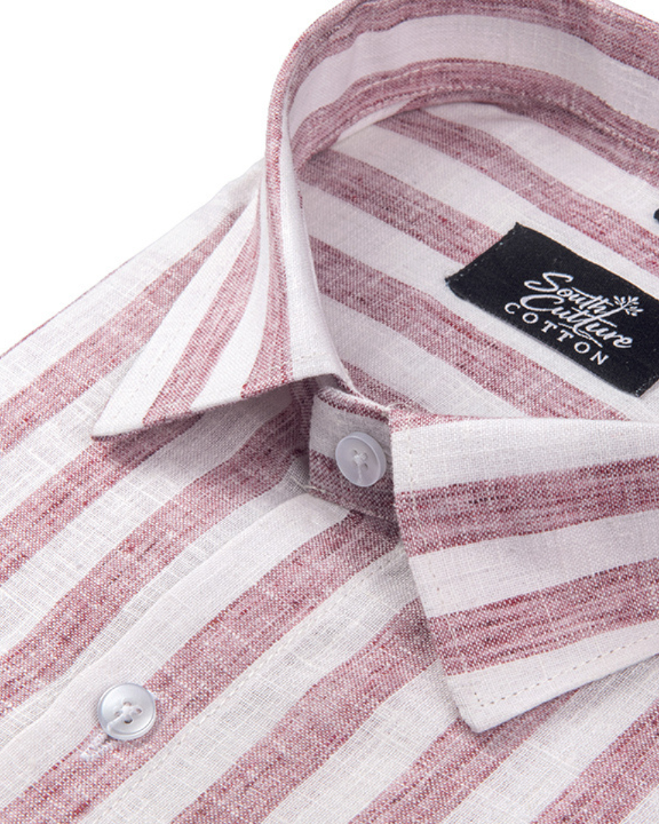 Linen White Pink Colour Patta Print Shirt For Men