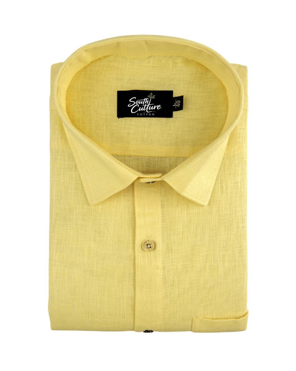Premium Linen Blend Lemon Yellow Colour Men's Shirt