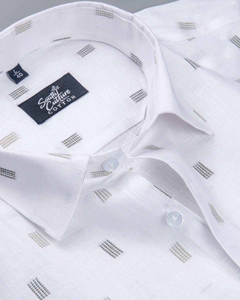 Linen Butta Mini Bar Print Olive Gray Men Shirt