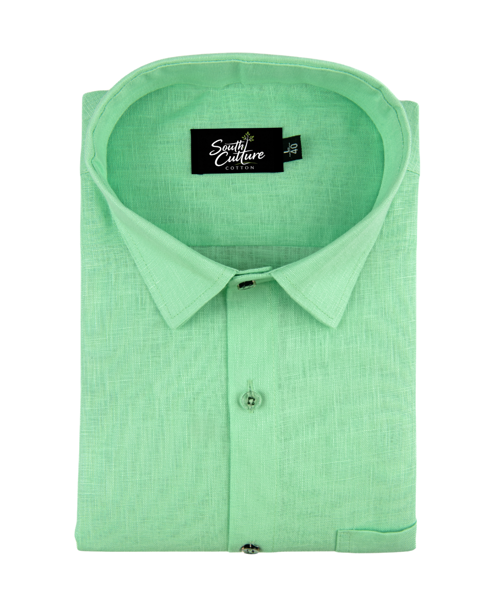 Premium Linen Blend Parrot Green Colour Men's Shirt