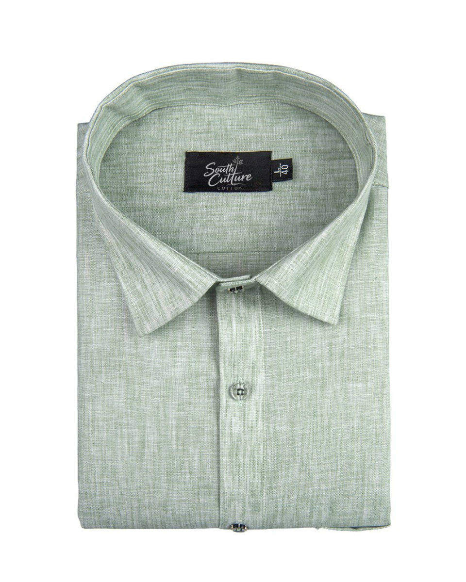 Cotton Linen Pastel Green Colour Shirt for Men