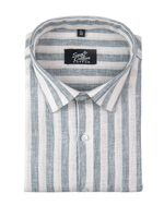 Linen White With Carbon Blue Colour Patta Print For Men