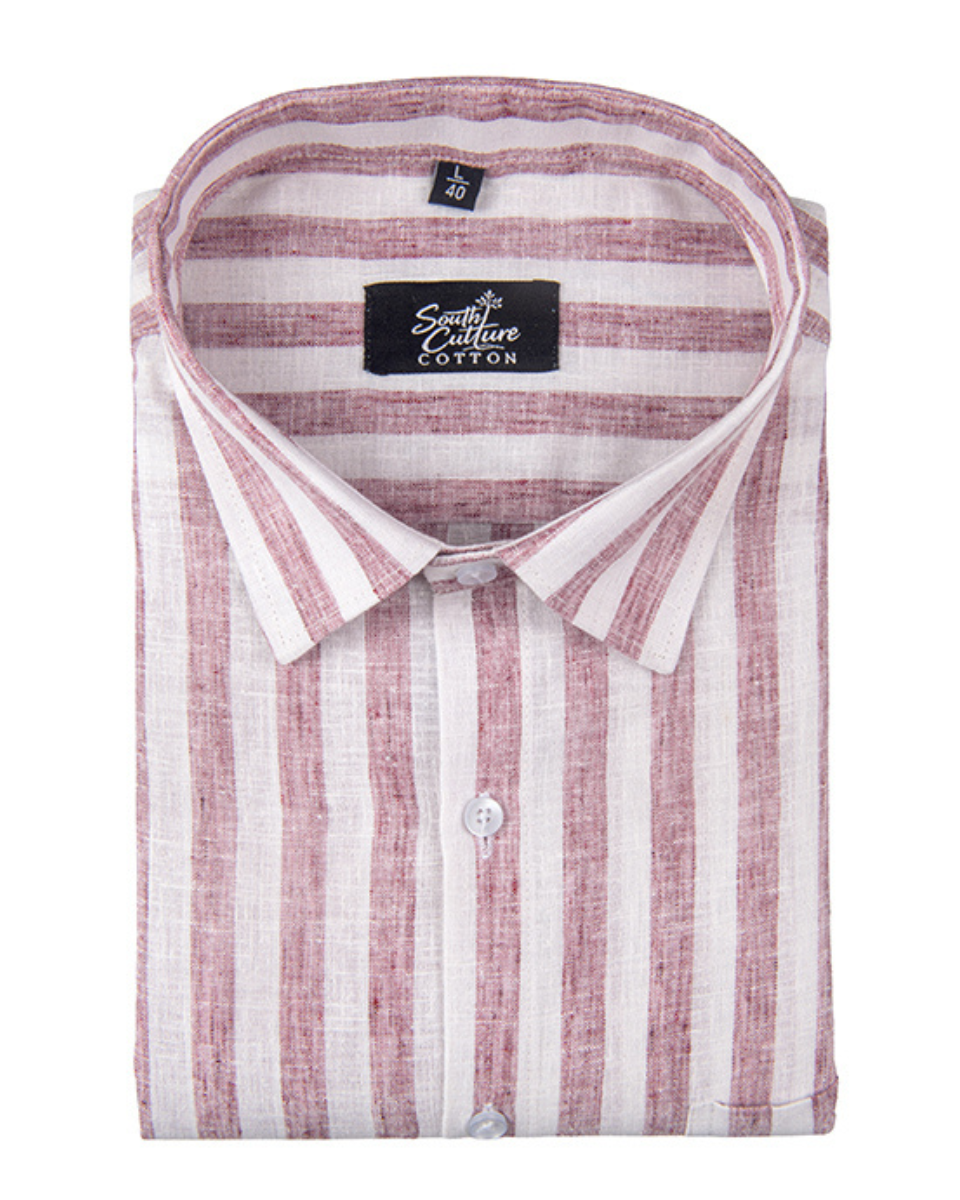 Linen White Pink Colour Patta Print Shirt For Men