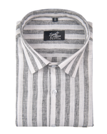 Linen White With Grey Colour Patta Print Shirt For Men