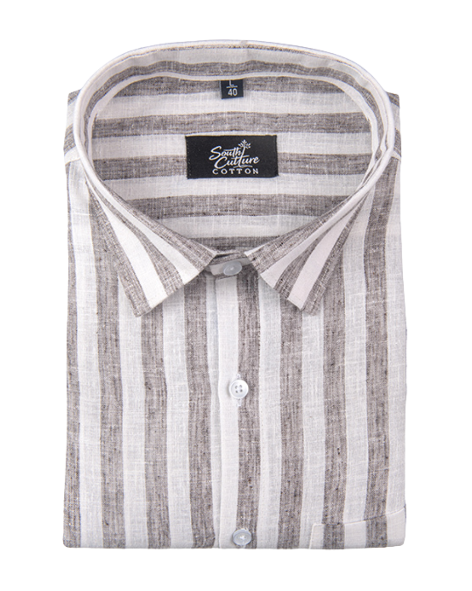 Linen White With Dusty Colour Patta Print Shirt For Men