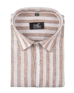 Linen White With Brown Colour Patta Print Shirt For Men