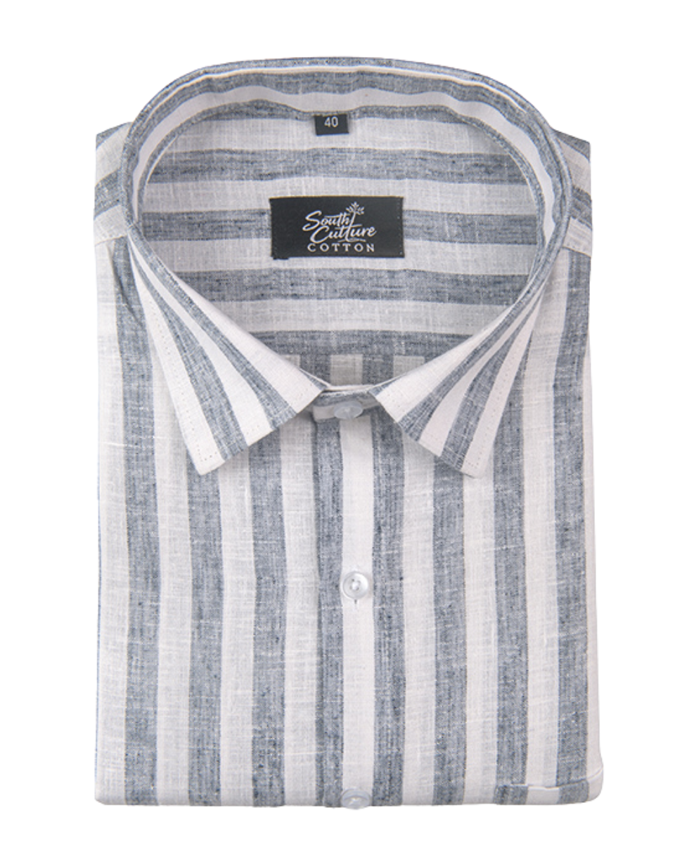 Linen White With Light Grey Colour Patta Print Shirt For Men