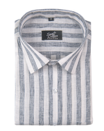 Linen White With Light Grey Colour Patta Print Shirt For Men
