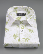 Turkey Linen in White with Spring Green Leaf Print