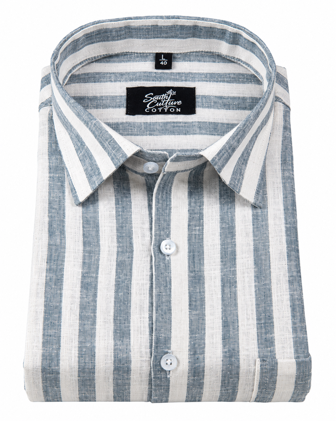 Linen White With Carbon Blue Colour Patta Print For Men