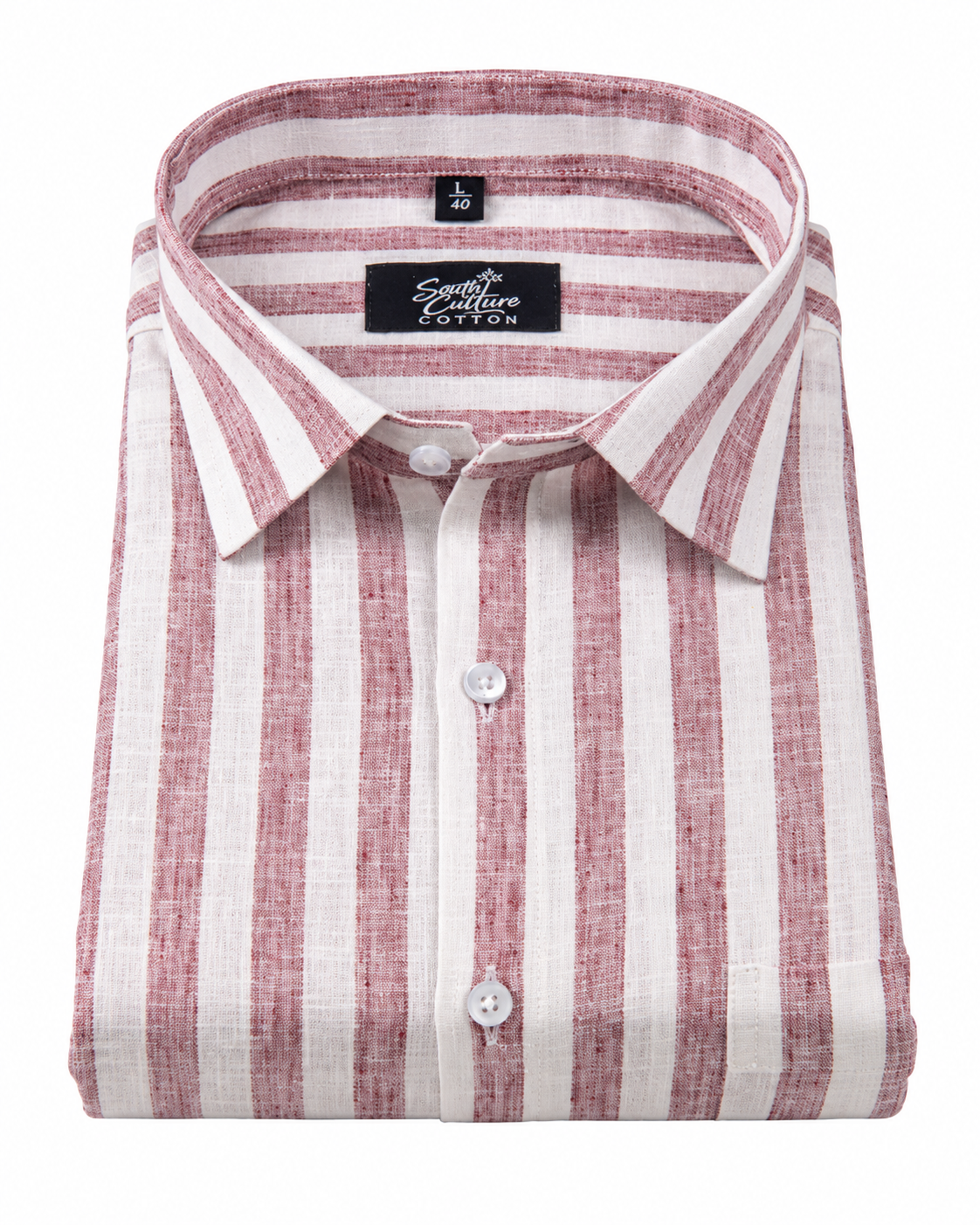Linen White Pink Colour Patta Print Shirt For Men