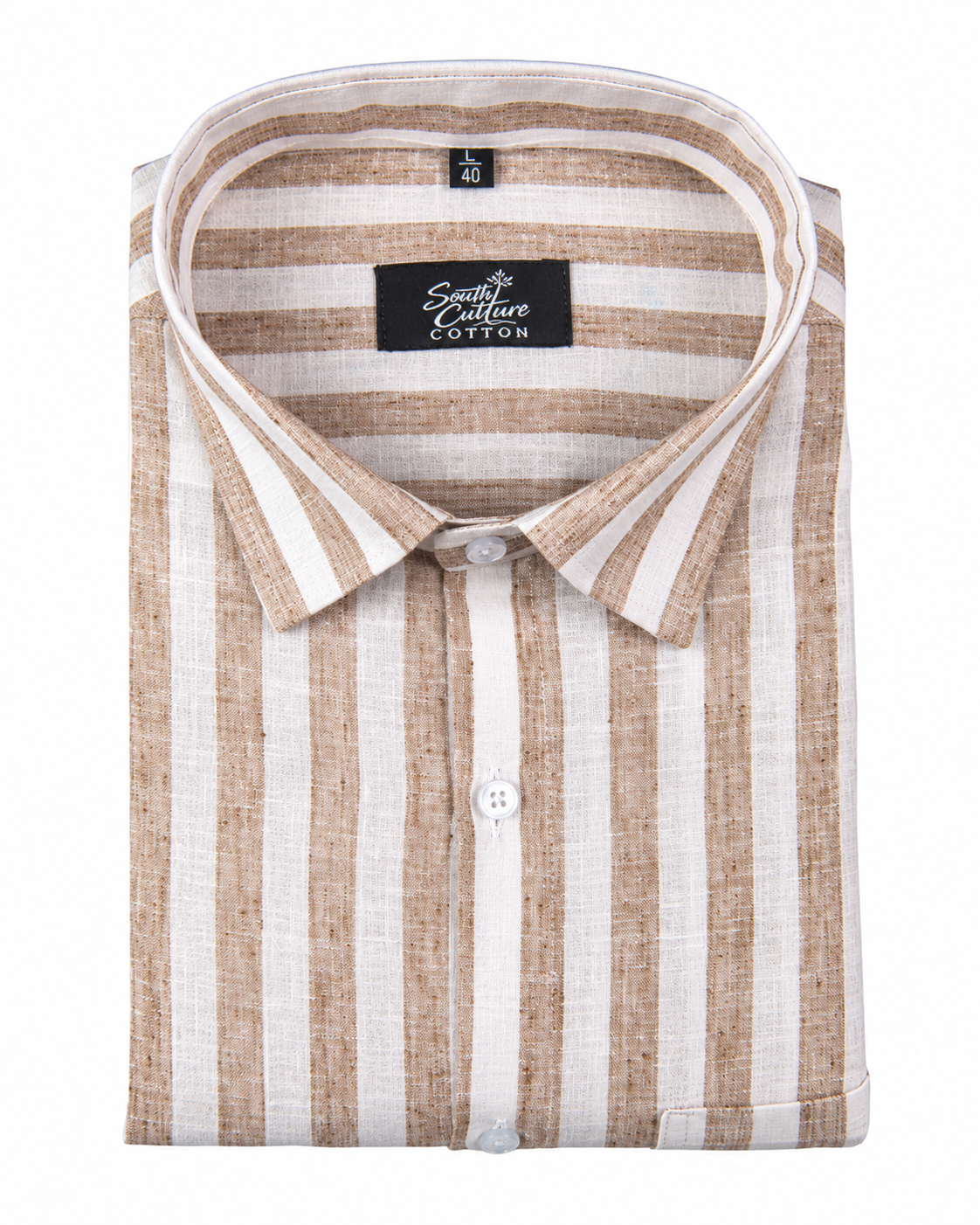 Linen White With Brown Colour Patta Print Shirt For Men