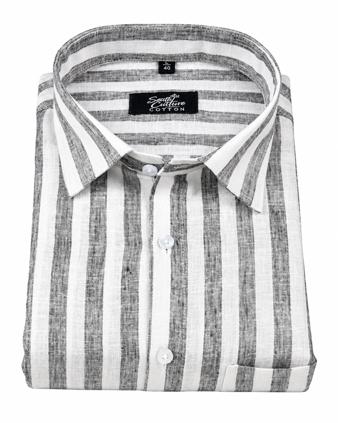 Linen White With Grey Colour Patta Print Shirt For Men