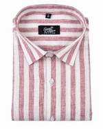 Linen White Pink Colour Patta Print Shirt For Men