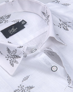 Turkey Linen White with Gray Big Leaf Print