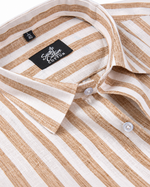 Linen White With Brown Colour Patta Print Shirt For Men