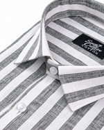 Linen White With Grey Colour Patta Print Shirt For Men