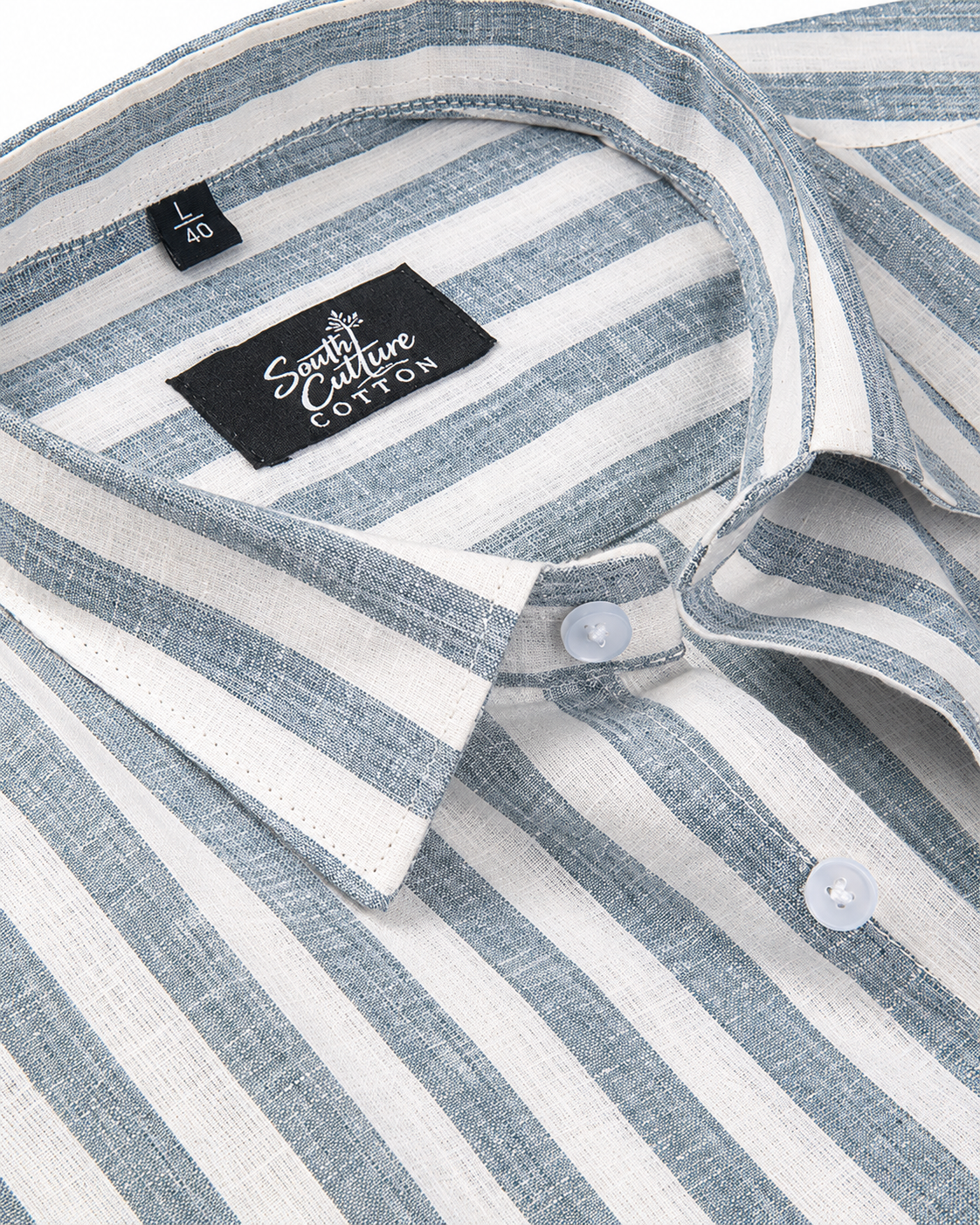 Linen White With Carbon Blue Colour Patta Print For Men