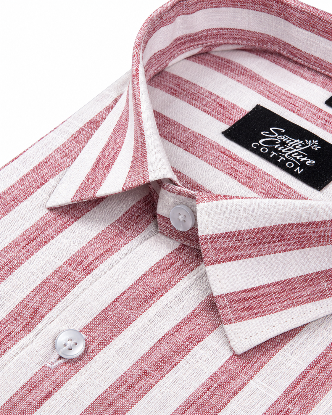 Linen White Pink Colour Patta Print Shirt For Men