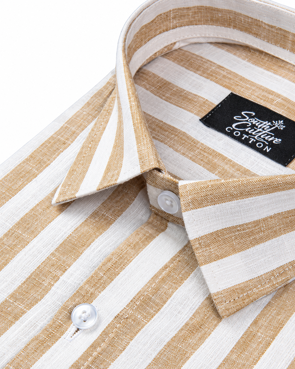 Linen White With Fawn Colour Patta Print Shirt For Men