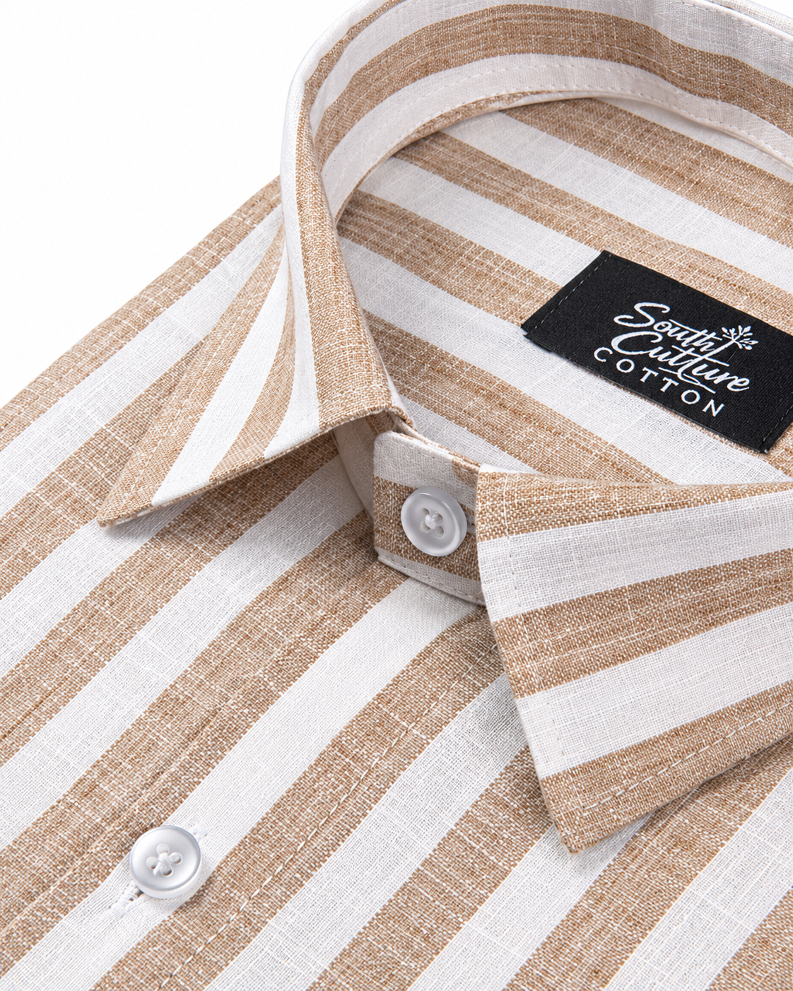 Linen White With Brown Colour Patta Print Shirt For Men
